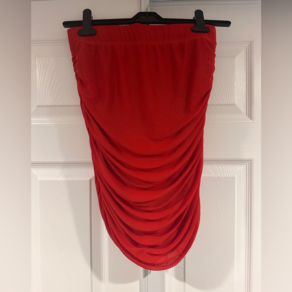 Red Ruched Draped Skirt